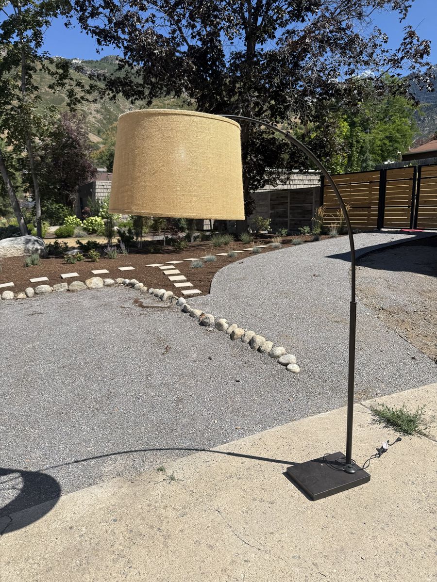 Modern Arched Floor Lamp with Burlap Shade and Heavy Base