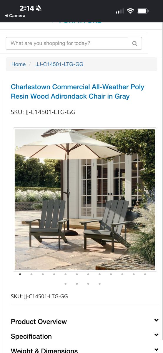 Charlestown Commercial All-Weather Poly Resin Wood Adirondack Chair - Gray