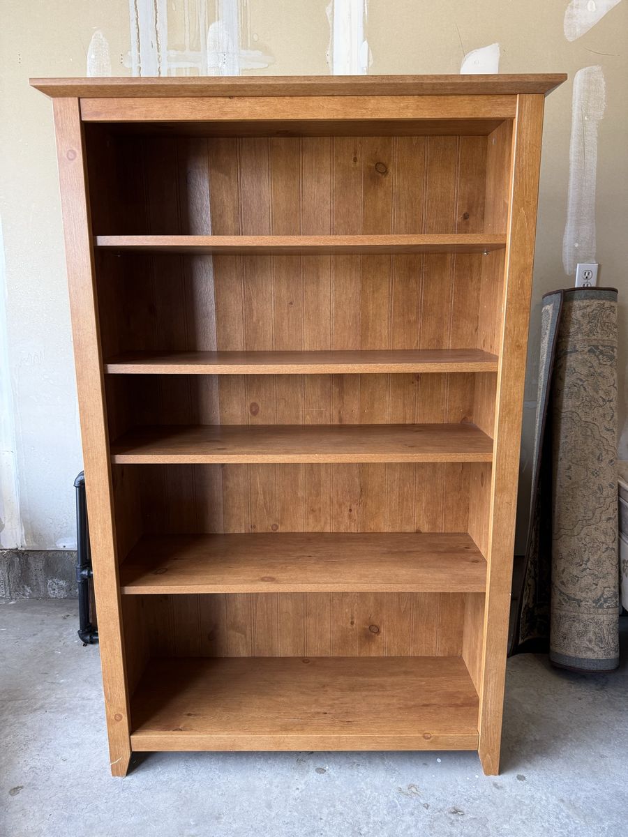 Large Wood Bookcase with Beadboard Backing and Adjustable Shelves