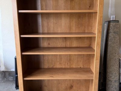 Large Wood Bookcase with Beadboard Backing and Adjustable Shelves