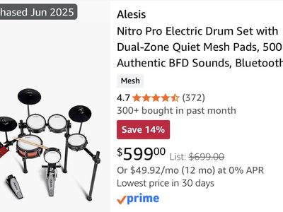 Alesis Nitro Pro Electric Drum Set with Dual-Zone Quiet Mesh Pads, 500+ Sounds, Bluetooth
