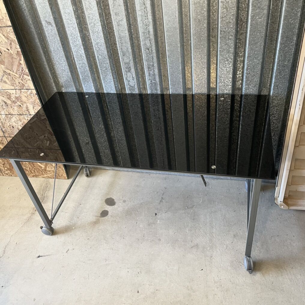 Black Glass Top Rolling Work Desk Table