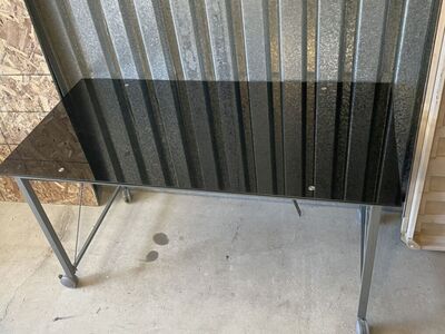 Black Glass Top Rolling Work Desk Table