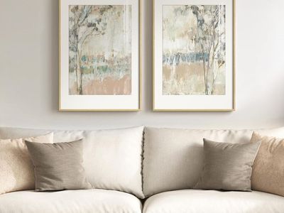 NEW Framed Neutral Abstract Landscape Wall Art for Bedroom, Set of 2 Tree Canvas