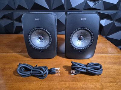 KEF LSX Gen 1. Wireless Bookshelf Speakers (Pair) Carbon Black - CORDS. & HDMI Cable. No Remote Control.