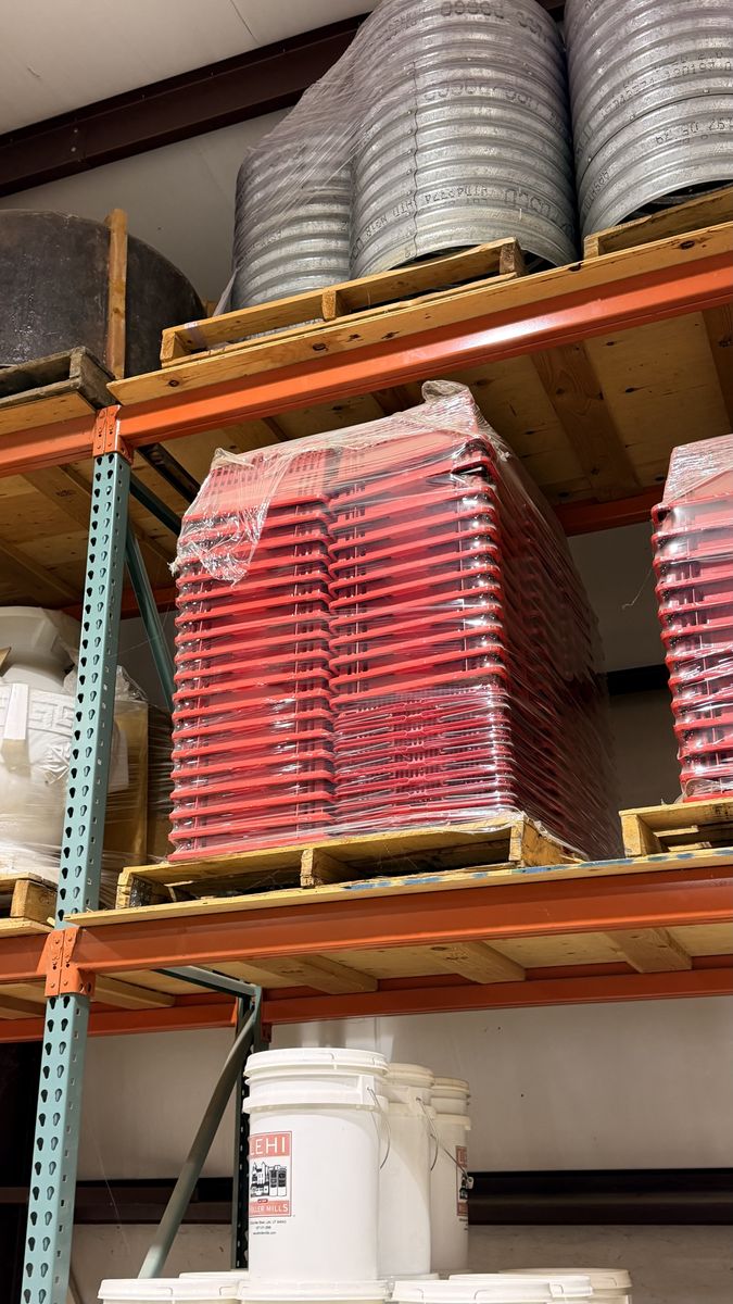 Estate sale - red plastic utility baskets