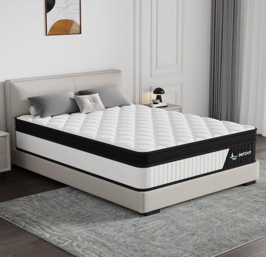 12 Inch Queen Mattress in a Box，White，Medium Firm Feel，Individually Wrapped Coils for Motion Isolation and Breathable Fire-Resis