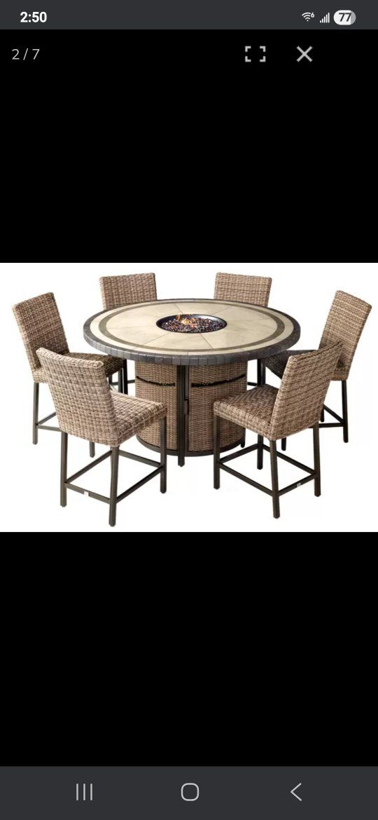 Agio Anderson 7-piece Fire Outdoor Dining Patio Se