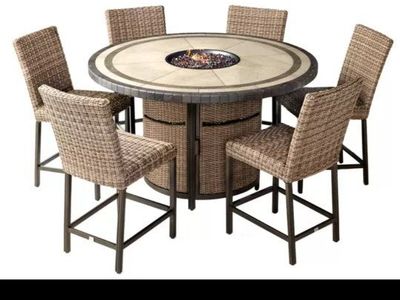 Agio Anderson 7-piece Fire Outdoor Dining Patio Se