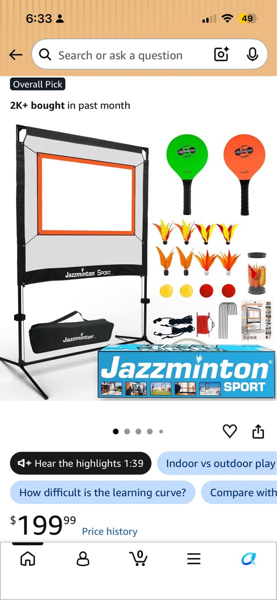 Jazzminton Sport – The Original Paddle Game with Net for Indoors & Outdoors