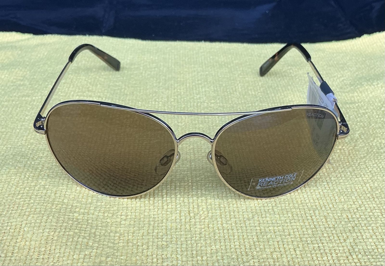 Kenneth Cole Reaction Aviator Sunglasses - Brown Lenses, Maximum UV Protection, Gold Frame