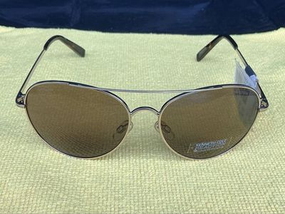 Kenneth Cole Reaction Aviator Sunglasses - Brown Lenses, Maximum UV Protection, Gold Frame