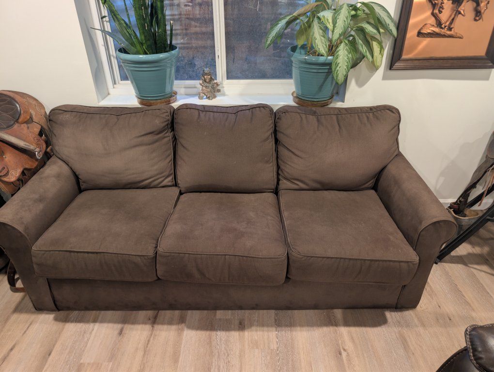 Brown Fabric Sleeper Sofa with Fold-Out Mattress