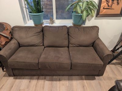 Brown Fabric Sleeper Sofa with Fold-Out Mattress