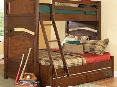 Versatile Dark Walnut Twin/Full Bunk Bed Set - Converts to Individual Beds - Excellent Condition