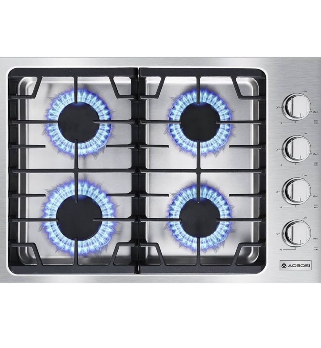 AAOBOSI 30 inch Gas Cooktop, Gas Stove Top with 46,000 BTUs 4 Burners NG/LPG Convertible,Propane Cooktops