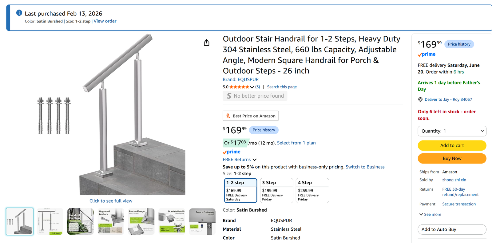 Stainless Steel hand rail with all hardware