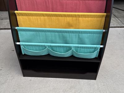 Children's Multicolor Fabric Bookcase with Sling Pockets