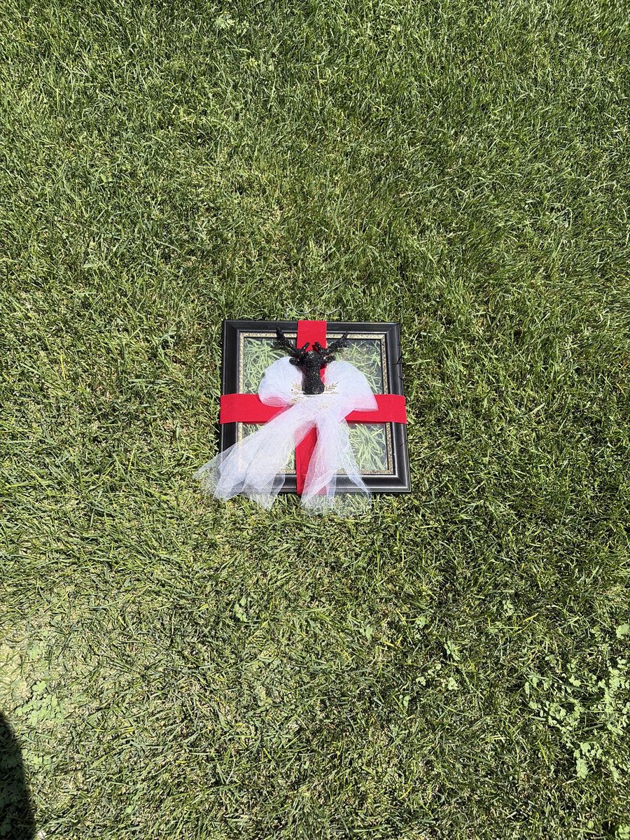 Black Reindeer Frame with Red Ribbon and White Tulle - Holiday Home Decor