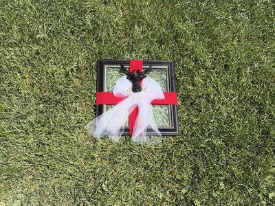 Black Reindeer Frame with Red Ribbon and White Tulle - Holiday Home Decor