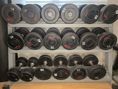 GP professional grade dumbbells 5-70 lb pairs&rack
