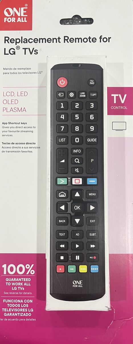 NEW One For All Replacement Remote for LG TVs URC4811 - No Setup Needed