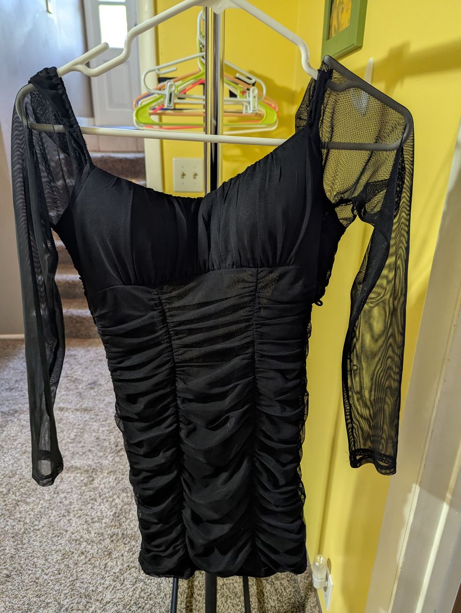 Black short dress with sheer arms