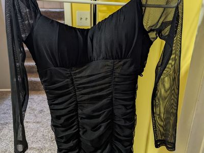 Black short dress with sheer arms