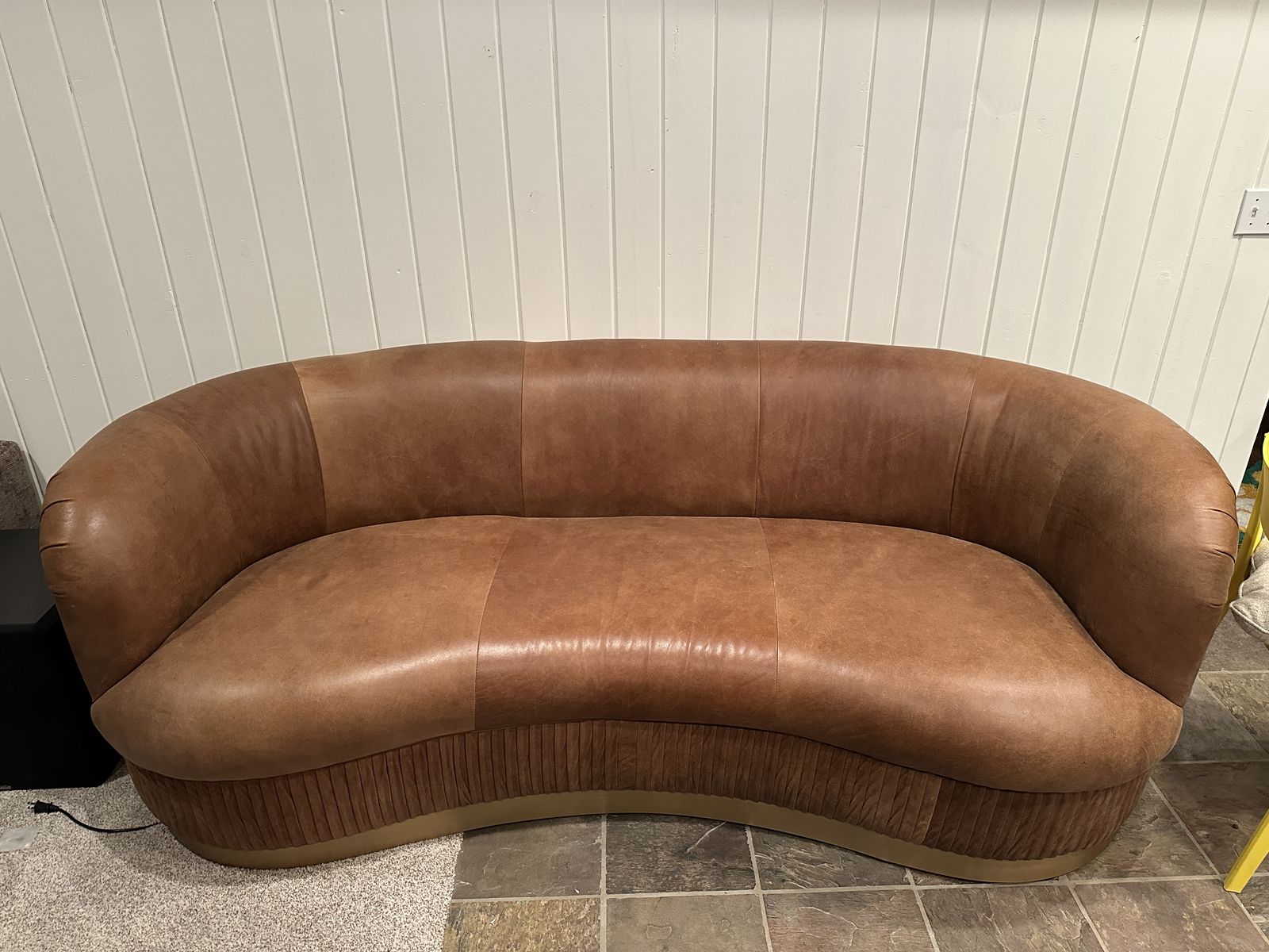 Modern Curved Brown Leather Sofa