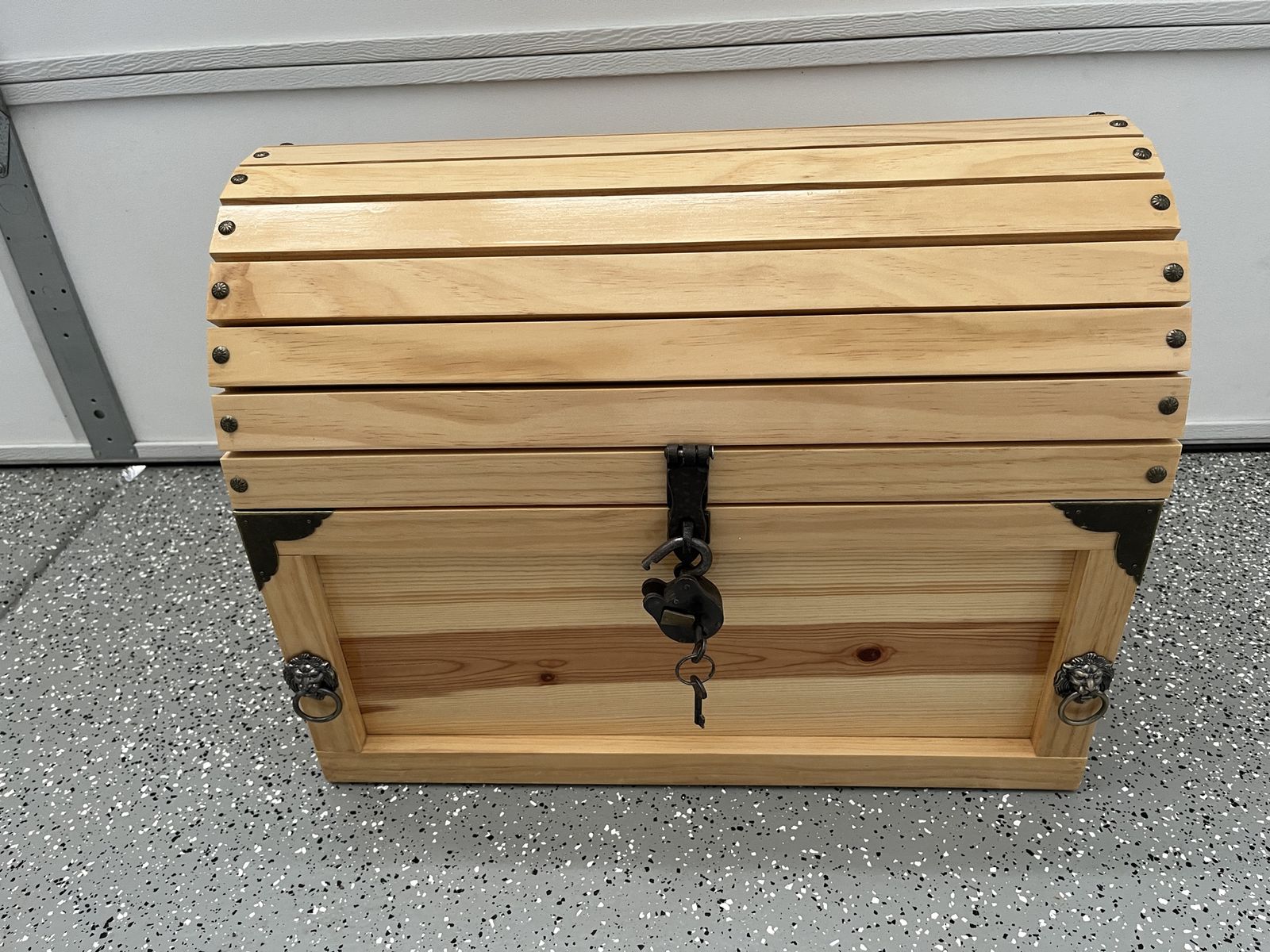 Handcrafted Solid Oak Dome Top Treasure Chest Trunk with Removable Tray, Lock, and Key