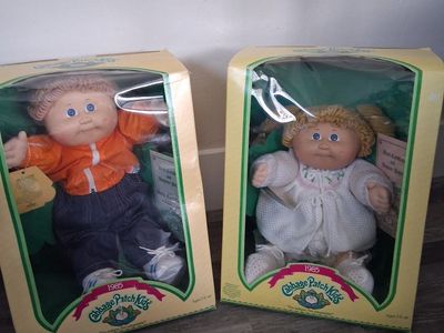 Vintage 1985 Cabbage Patch Kids Dolls in Original Boxes - Set of 2