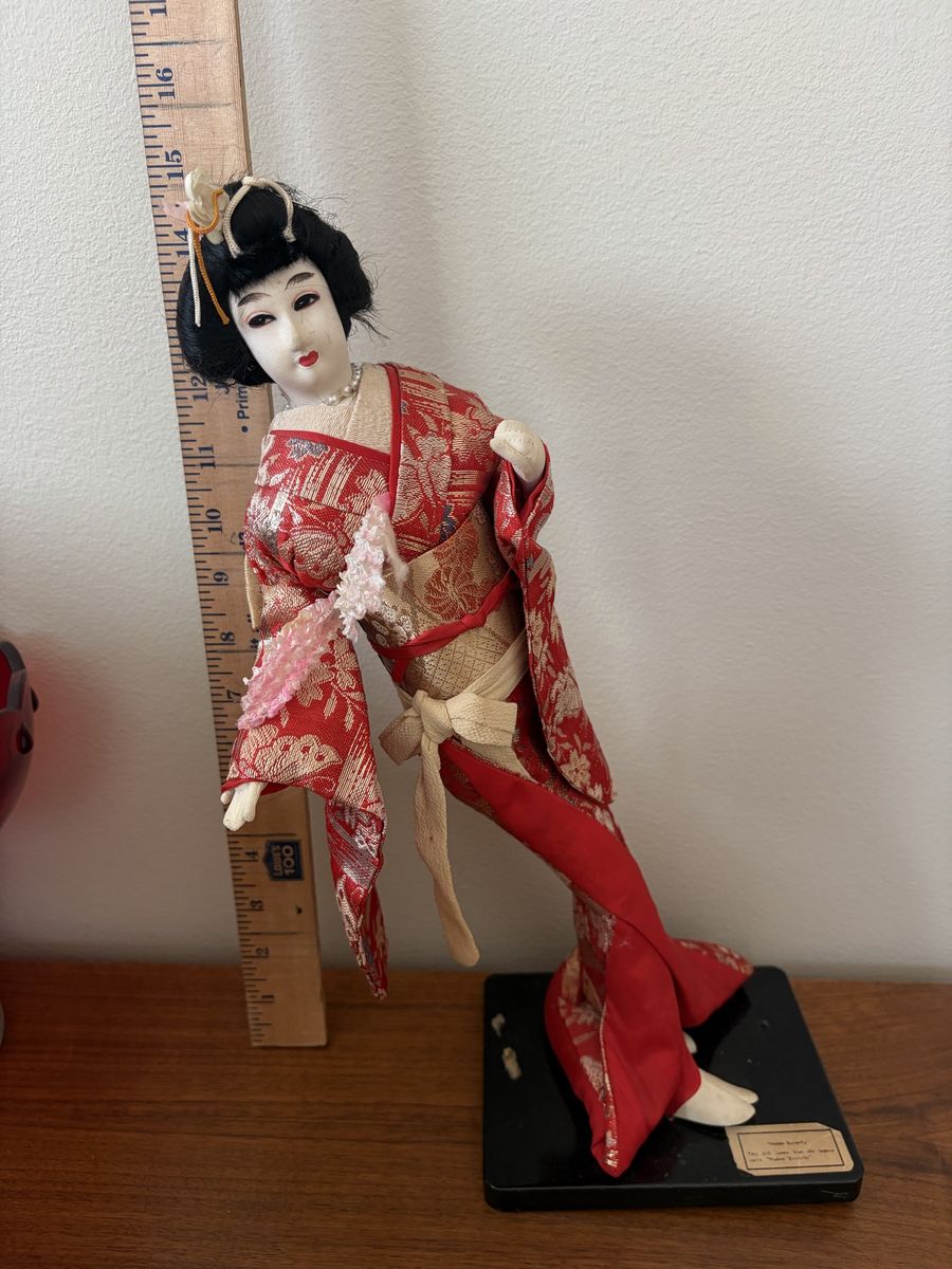 Vintage Madam Butterfly Japanese Geisha Kimono Doll on Stand