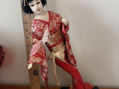 Vintage Madam Butterfly Japanese Geisha Kimono Doll on Stand
