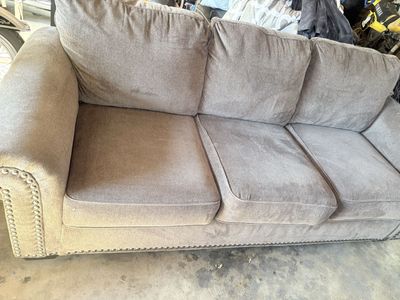 Gray Fabric Sofa with Nailhead Trim - 3 Seater Couch