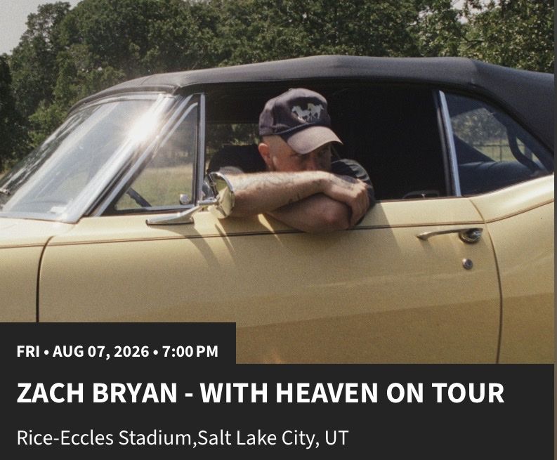 Zach Bryan 4 GA Floor Tickets - Rice Eccles Stadium - Aug 7, 2026 Concert in Salt Lake City, UT