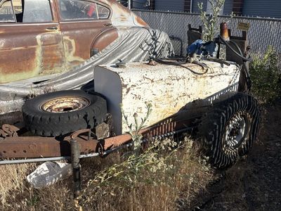 Vintage Utility Trailer with Tank & Spare Tire - Rustic Farm / Industrial Decor Project