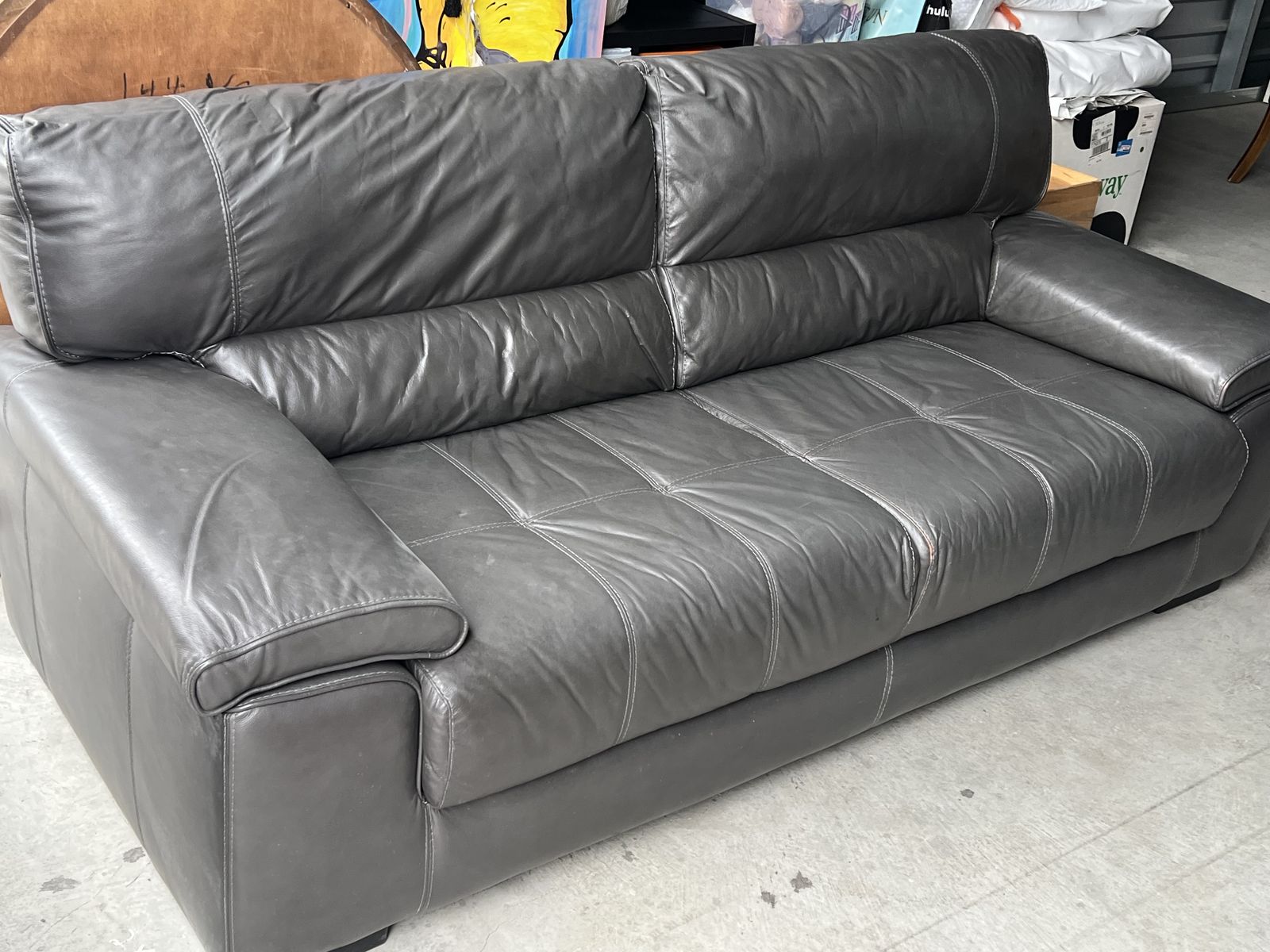 Contemporary Leather Couch Sofa Grey