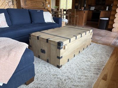 Large Rustic Wood Storage Trunk Coffee Table - Industrial Style with Metal Accents