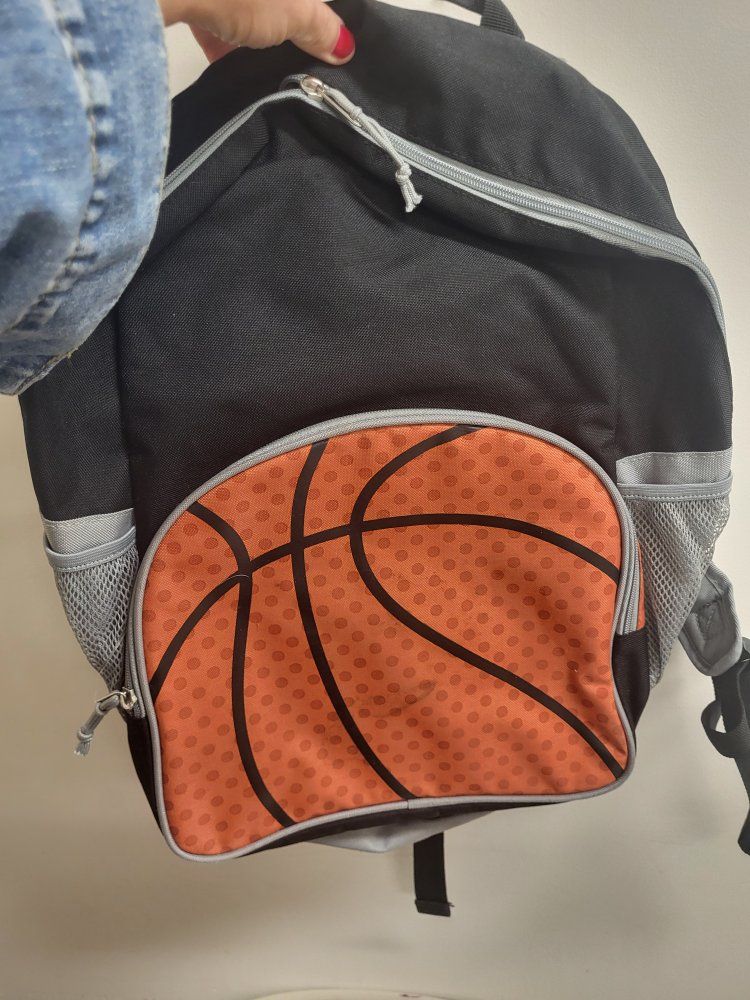 Basketball Print Black and Orange School Backpack