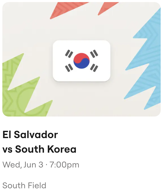 El Salvador vs South Korea Wed, Jun 3 · 7:00pm