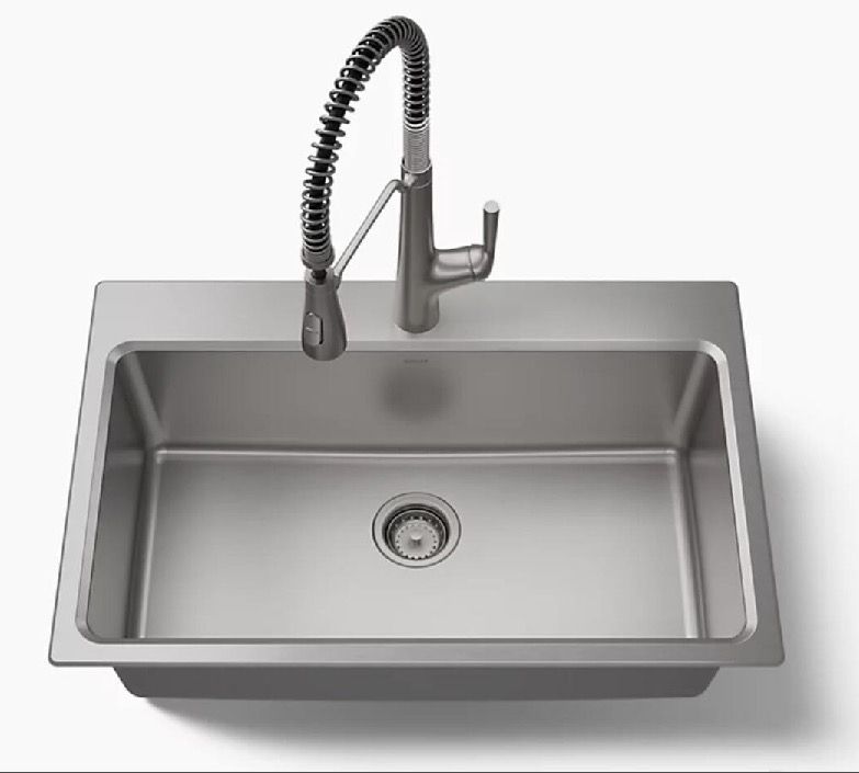 Kohler Provo Kitchen stainless steel Sink Pull Down Faucet combo -new in box