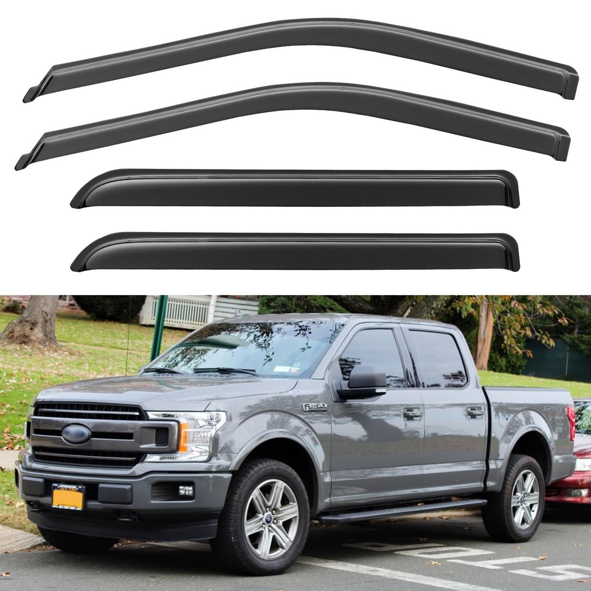 Window Visors Rain Guards for 2015-2025 Ford F150 SuperCrew, Out-Channel Sun Rain Shades Window Vent