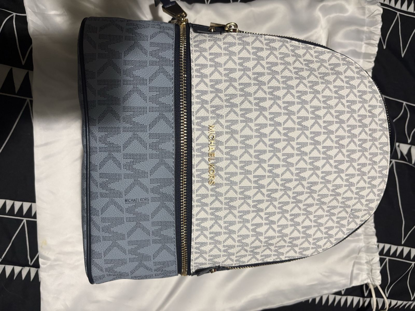 Michael Kors Signature MK Logo Print Backpack Blue White