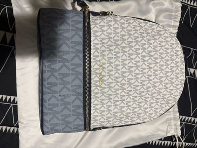 Michael Kors Signature MK Logo Print Backpack Blue White