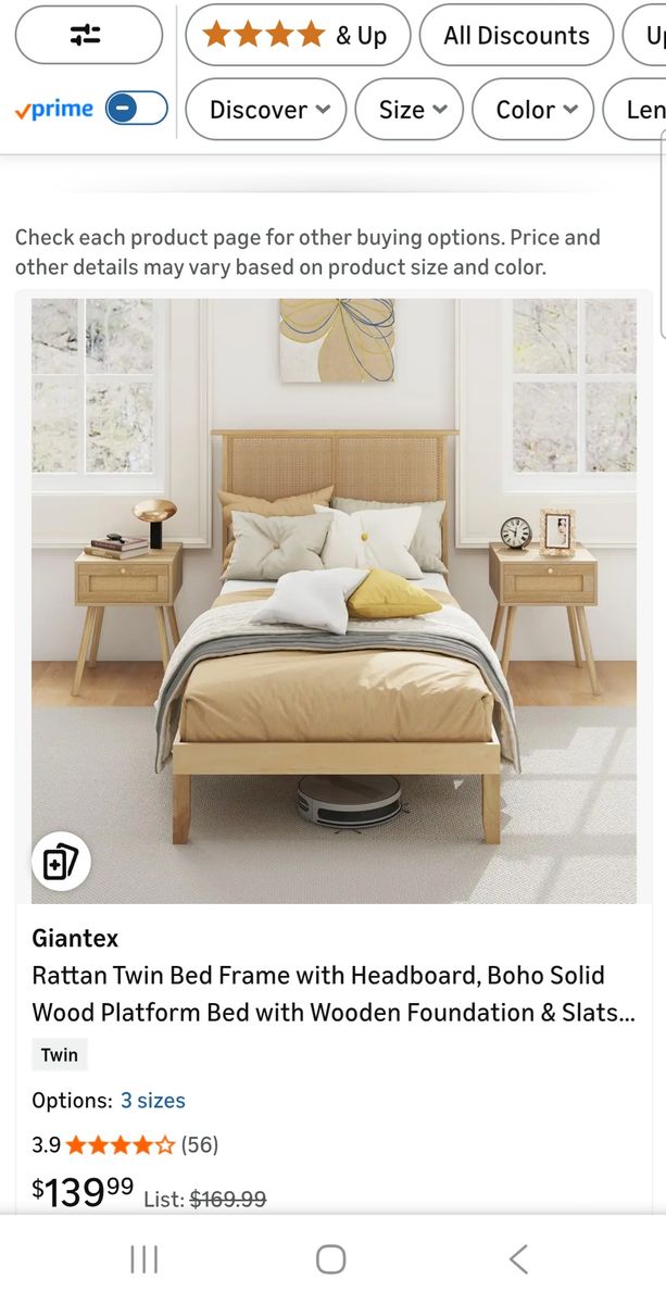 Twin bed frame with headboard rattan natural wood