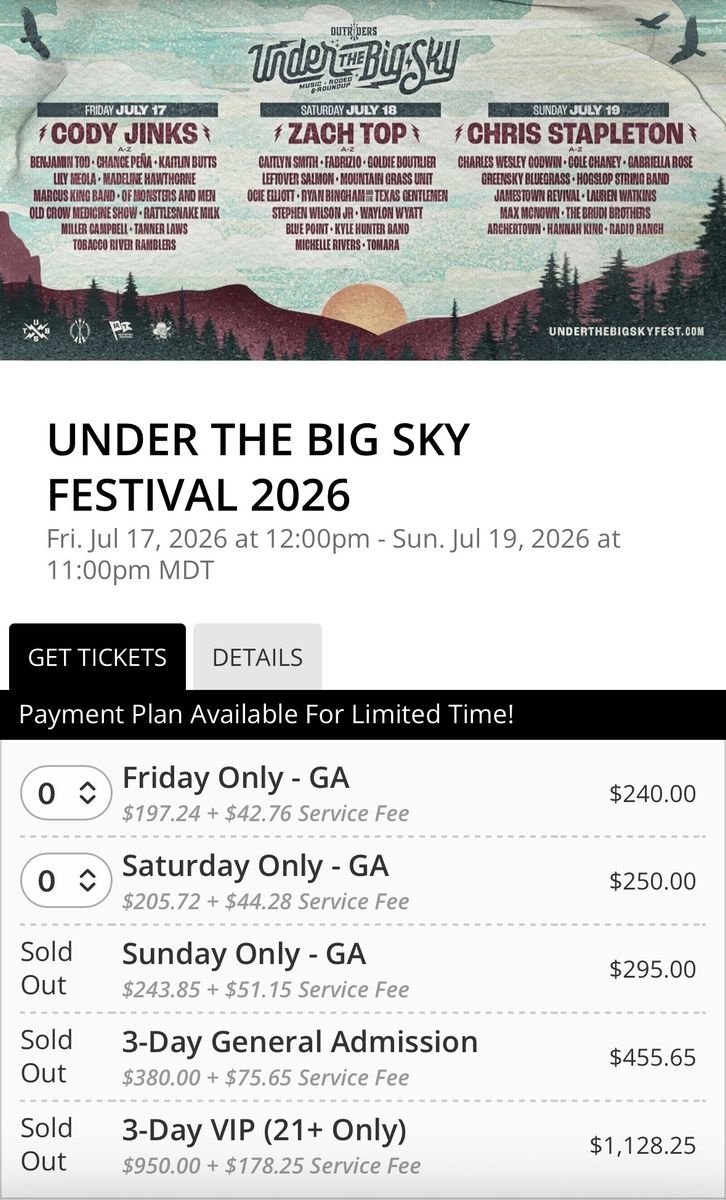 Under the Big Sky Festival 3-Day GA Ticket