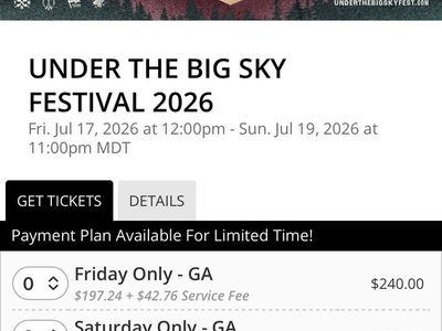 Under the Big Sky Festival 3-Day GA Ticket