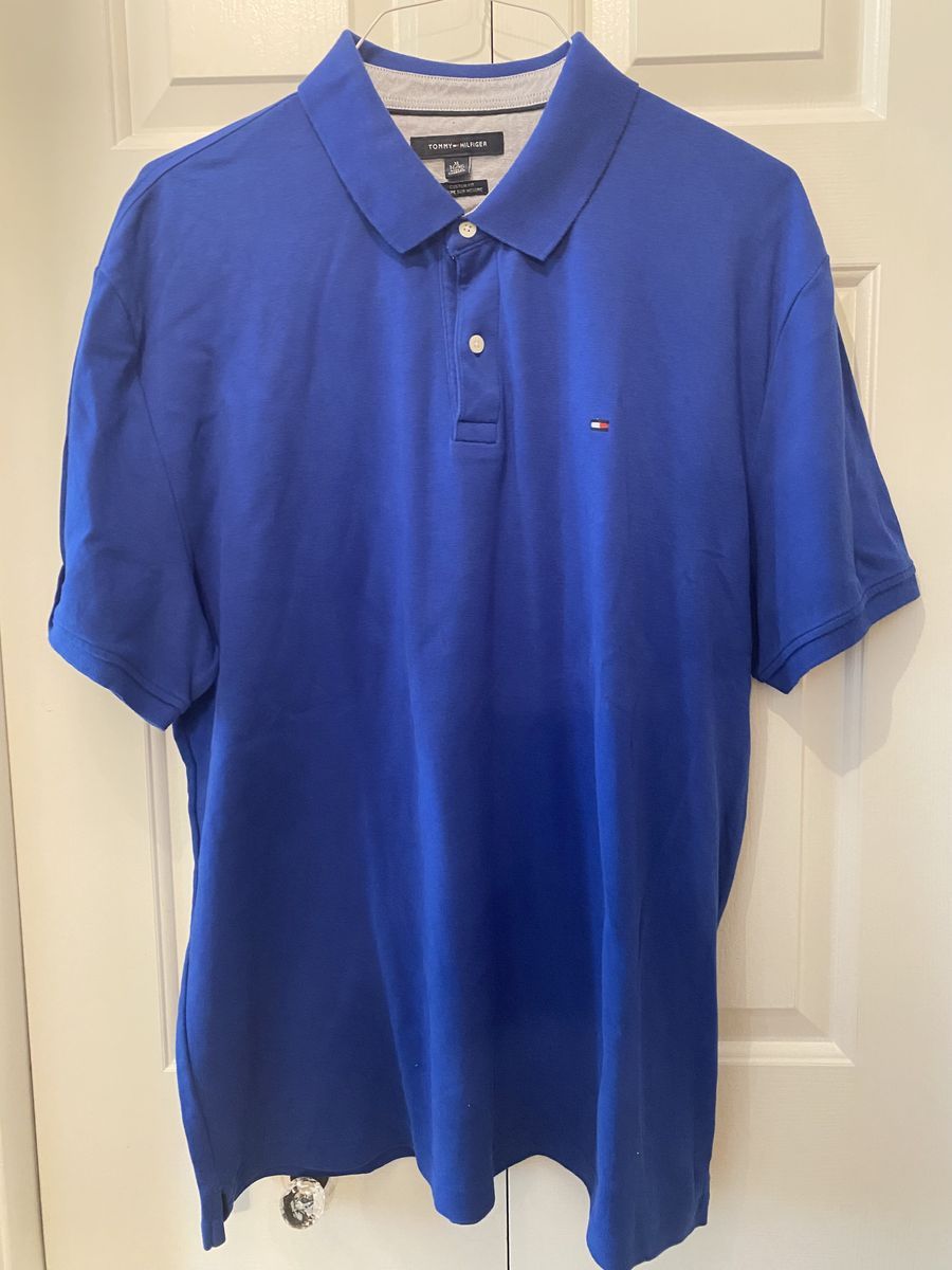 LIKE NEW! Tommy Hilfiger Men's Vibrant Blue Polo Shirt XL (TG/XG) Custom Fit Short Sleeve - C PIX