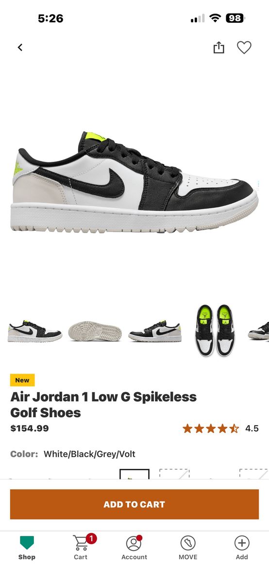 Air Jordan 1 low G spikeless golf shoes men’s 10