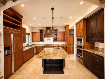 High End Mahogany & Walnut Finish Kitchen Cabinets & Appliances